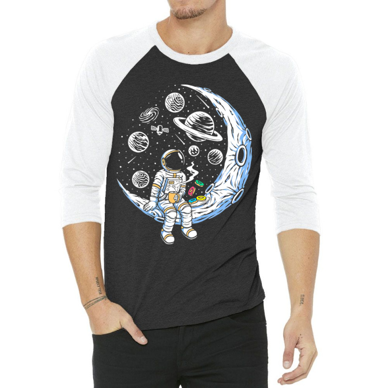 Funny Astronaut On The Moon Coffee And Donut Space 3/4 Sleeve Shirt | Artistshot