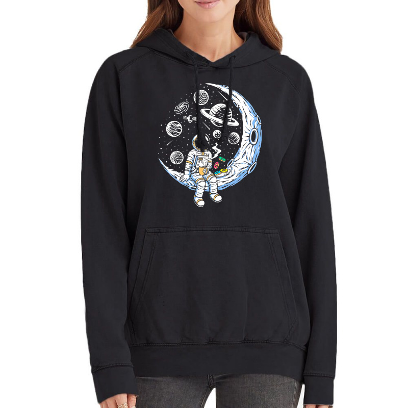 Funny Astronaut On The Moon Coffee And Donut Space Vintage Hoodie | Artistshot