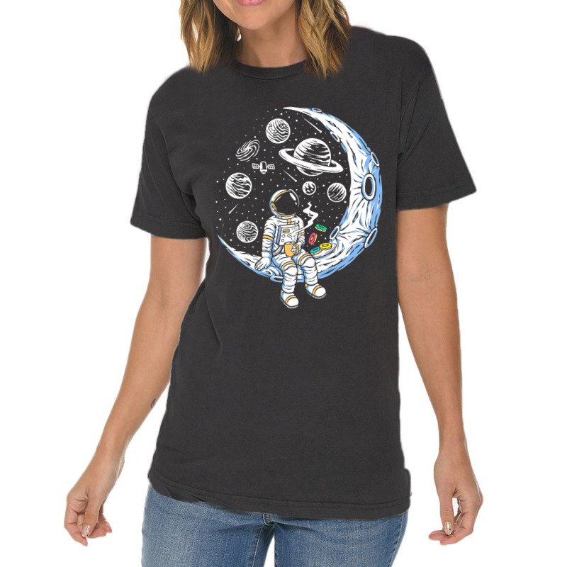 Funny Astronaut On The Moon Coffee And Donut Space Vintage T-shirt | Artistshot