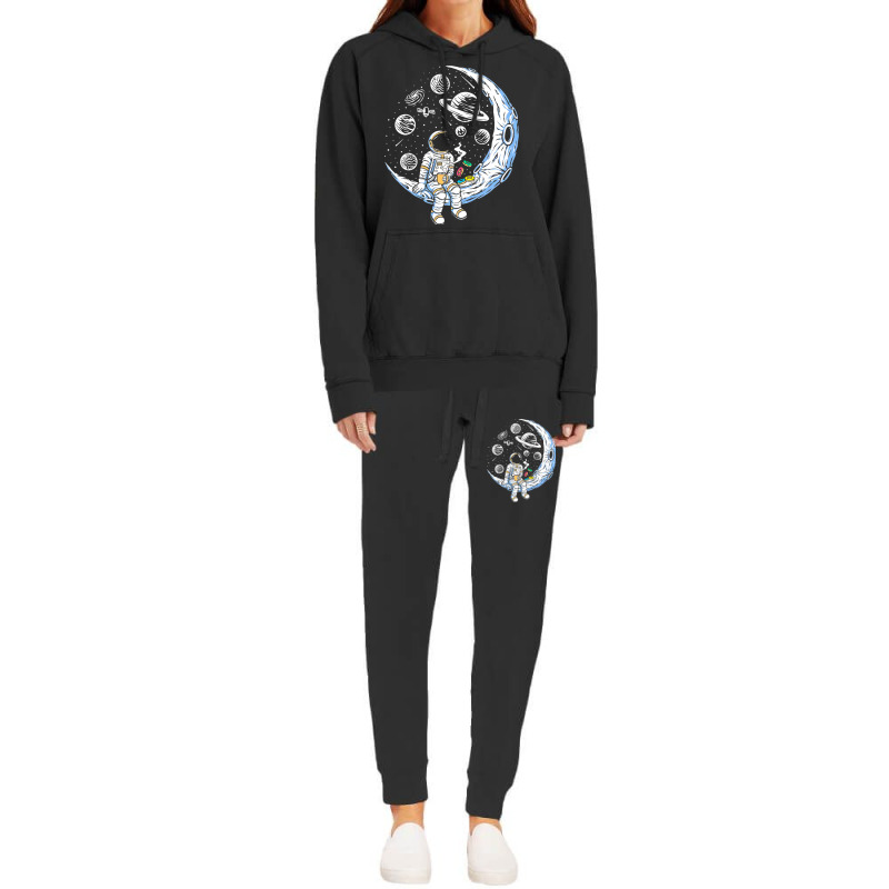 Funny Astronaut On The Moon Coffee And Donut Space Hoodie & Jogger Set | Artistshot