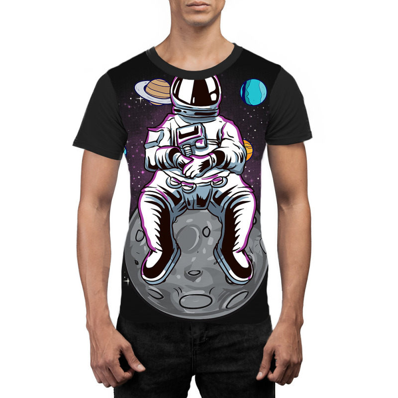 Funny Astronaut Sitting On The Moon Solar System S Graphic T-shirt | Artistshot