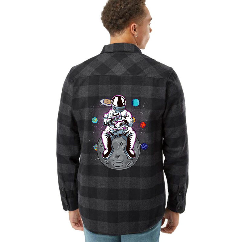 Funny Astronaut Sitting On The Moon Solar System S Flannel Shirt | Artistshot