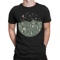 Forest Trees Autumn Winter Night Snowing Star Moon T-shirt | Artistshot