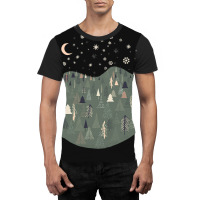 Forest Trees Autumn Winter Night Snowing Star Moon Graphic T-shirt | Artistshot