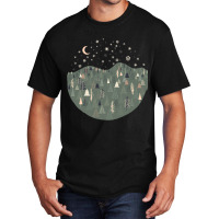 Forest Trees Autumn Winter Night Snowing Star Moon Basic T-shirt | Artistshot