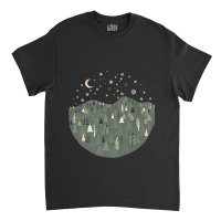 Forest Trees Autumn Winter Night Snowing Star Moon Classic T-shirt | Artistshot