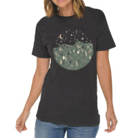 Forest Trees Autumn Winter Night Snowing Star Moon Vintage T-shirt | Artistshot