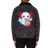 Funny Axolotl Salamander Aquatic Boba Kawaii Aesth Unisex Sherpa-lined Denim Jacket | Artistshot