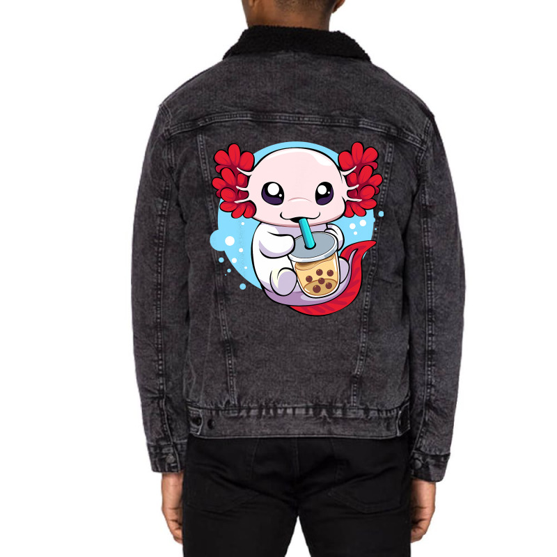 Funny Axolotl Salamander Aquatic Boba Kawaii Aesth Unisex Sherpa-lined Denim Jacket | Artistshot