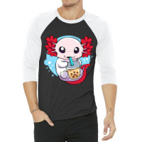 Funny Axolotl Salamander Aquatic Boba Kawaii Aesth 3/4 Sleeve Shirt | Artistshot