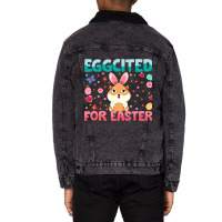 Eggcited For Easter Bunny Guinea Pig Rabbit Funny  Unisex Sherpa-lined Denim Jacket | Artistshot