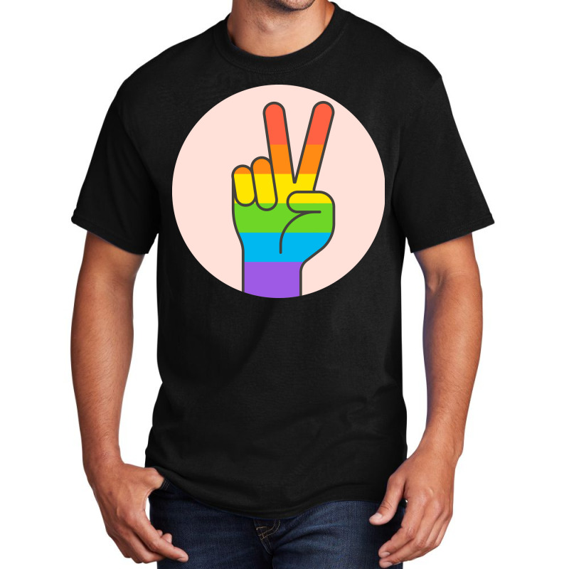 Two Fingers Rainbow Basic T-shirt by DYNNN | Artistshot