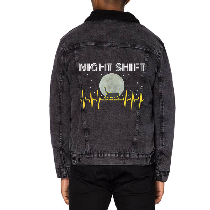 Funny Nurses Gifts Night Shift Nurse Cool Full Moo Unisex Sherpa-lined Denim Jacket | Artistshot