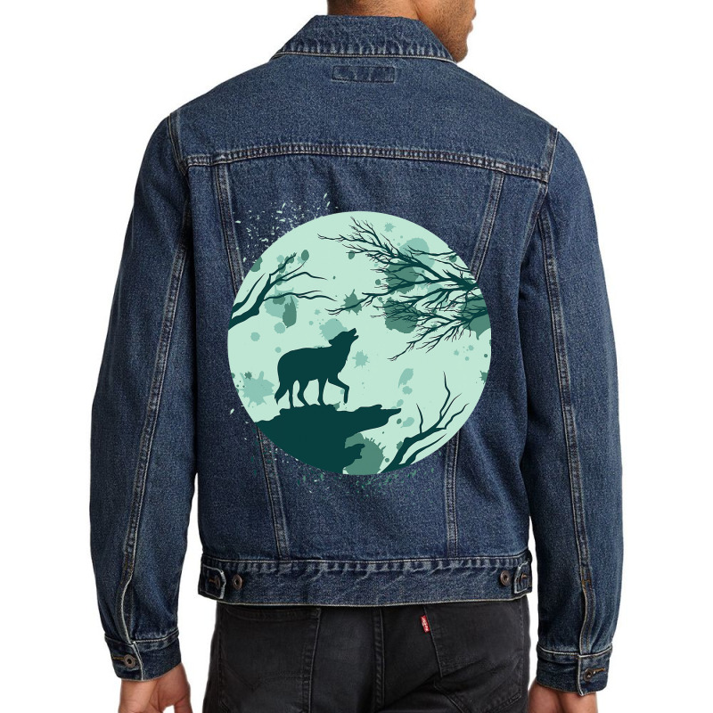 Full Moon Forest Animal Predator Moonlight Howling Men Denim Jacket | Artistshot