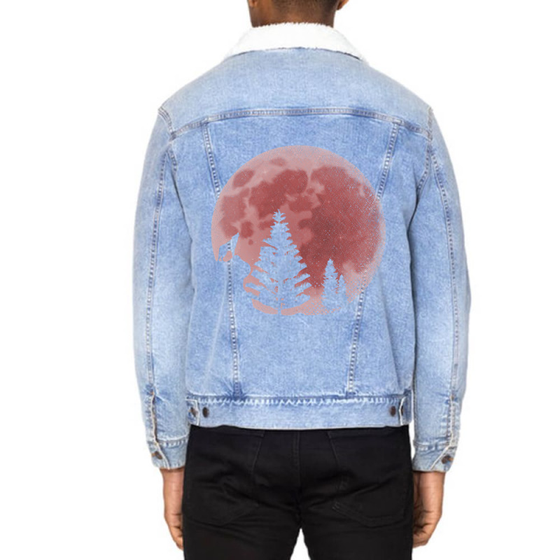 Full Moon Forest Animal Predator Red Moon Howling  Unisex Sherpa-lined Denim Jacket | Artistshot