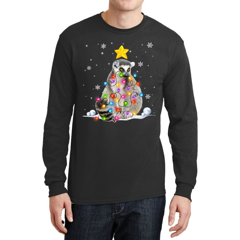 Funny Xmas Lemur Animals Lover Christmas Tree Ligh Long Sleeve Shirts | Artistshot