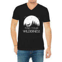 Find Your Wilderness Deer Moon Hiking Camping Atmo V-neck Tee | Artistshot