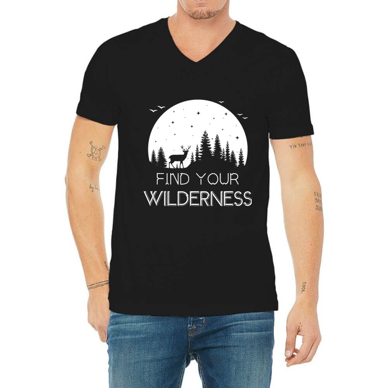 Find Your Wilderness Deer Moon Hiking Camping Atmo V-neck Tee | Artistshot