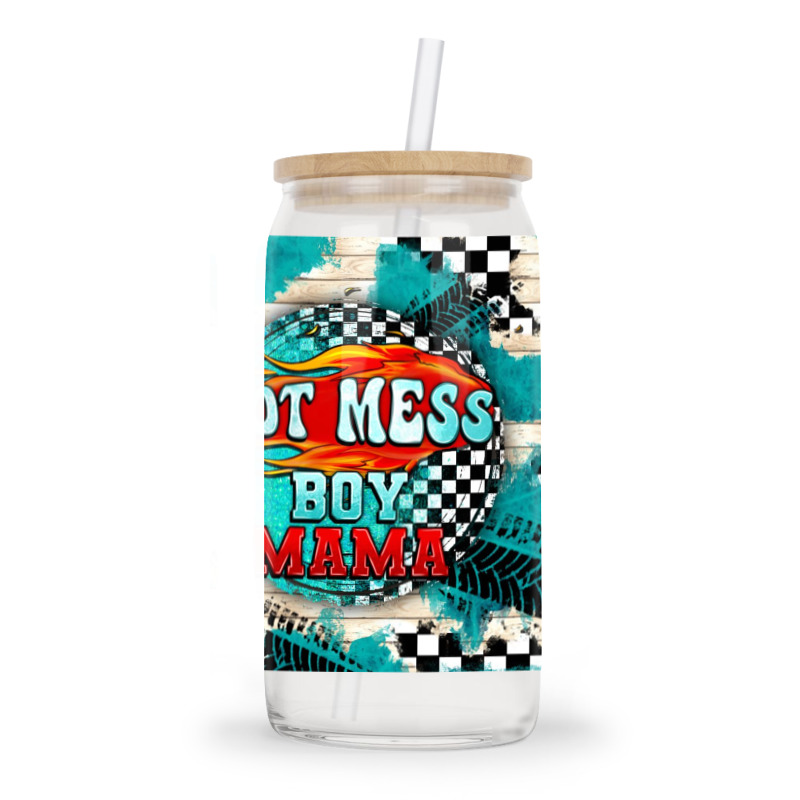 Hot Mess Boy Mama With Fire Glass Tumbler | Artistshot