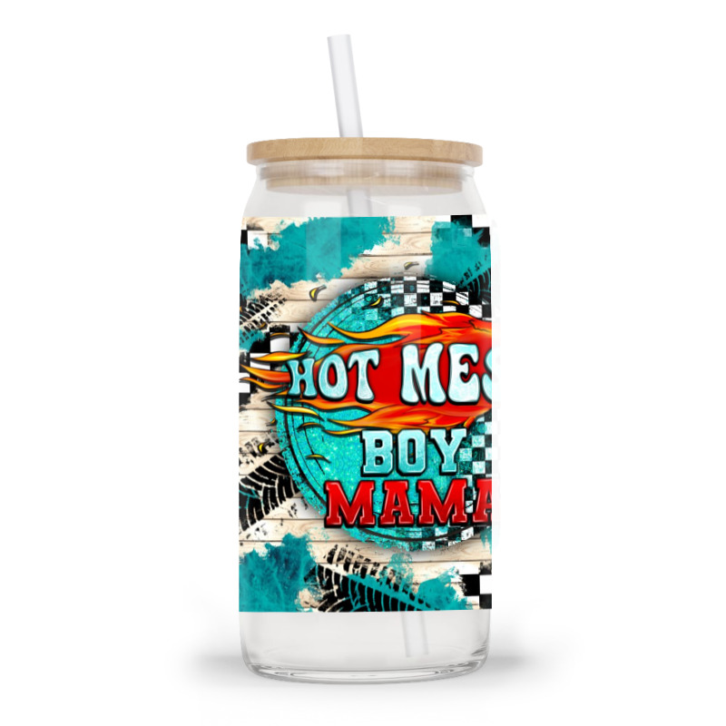 Hot Mess Boy Mama With Fire Glass Tumbler | Artistshot