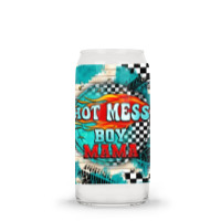 Hot Mess Boy Mama With Fire Glass Tumbler | Artistshot