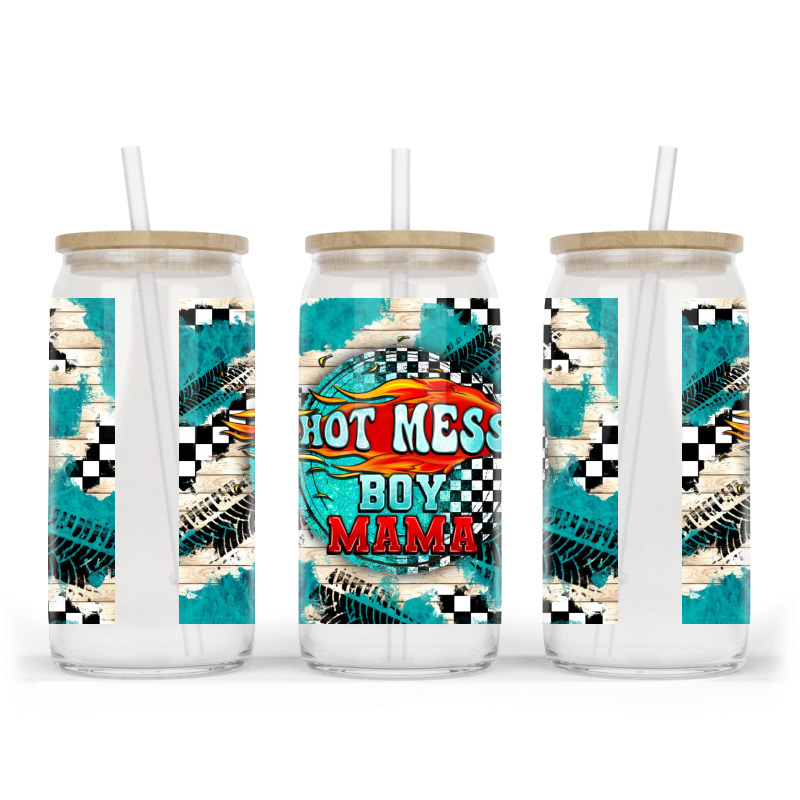 Hot Mess Boy Mama With Fire Glass Tumbler | Artistshot