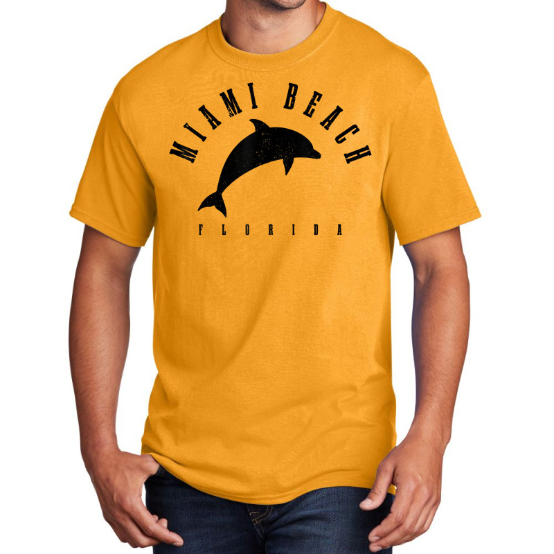 Miami Beach Florida Fl Vintage Surf Dolphin Vacation T Shirt Basic T-shirt | Artistshot