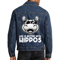 Funny Hippo Design For Men Women Kids Hippopotamus Men Denim Jacket | Artistshot