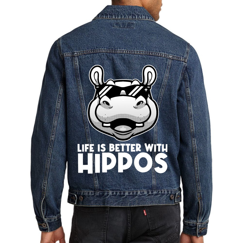 Funny Hippo Design For Men Women Kids Hippopotamus Men Denim Jacket | Artistshot