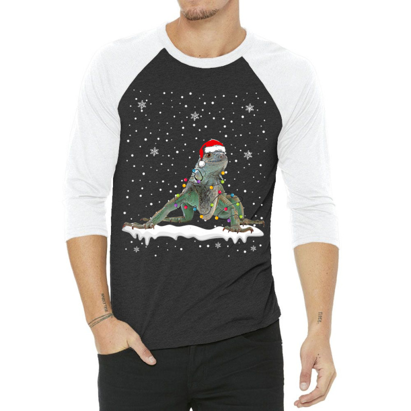 Funny Santa Iguana Christmas Lights Animals Lover 3/4 Sleeve Shirt | Artistshot