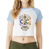 Colorful Sugar Skull For Mexican Day Of The Dead Raglan Crop Top | Artistshot