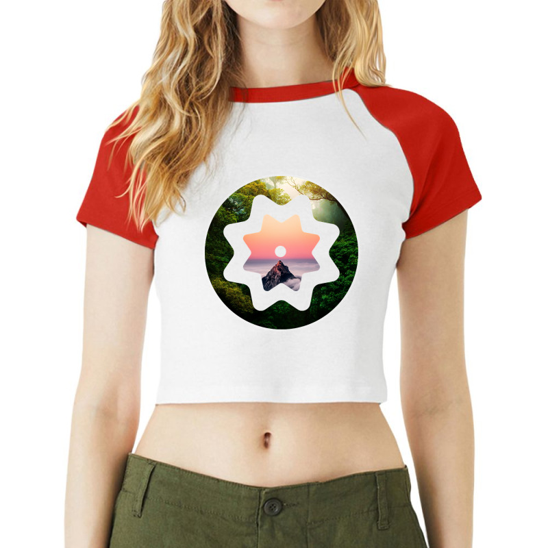 Mix Of Nature Forest And Sunset And Mountain Raglan Crop Top by greggjvandervor | Artistshot