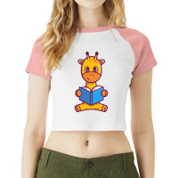 Cute Giraffe Reading Book Cartoon Raglan Crop Top | Artistshot