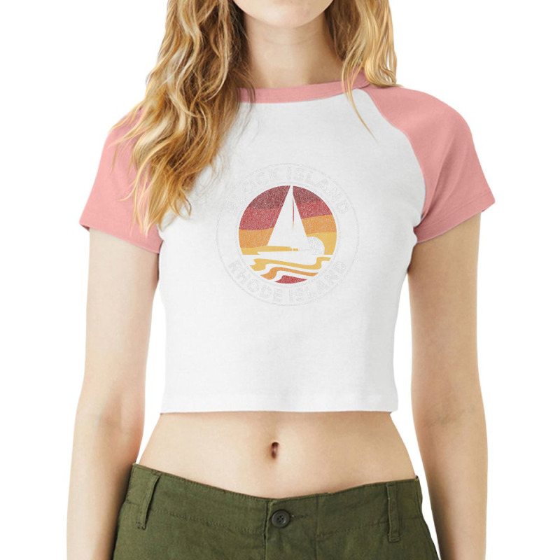 Block Island Rhode Island Vintage Sailboat 70s Retro Sunset Raglan Crop Top by michaelyounger19 | Artistshot