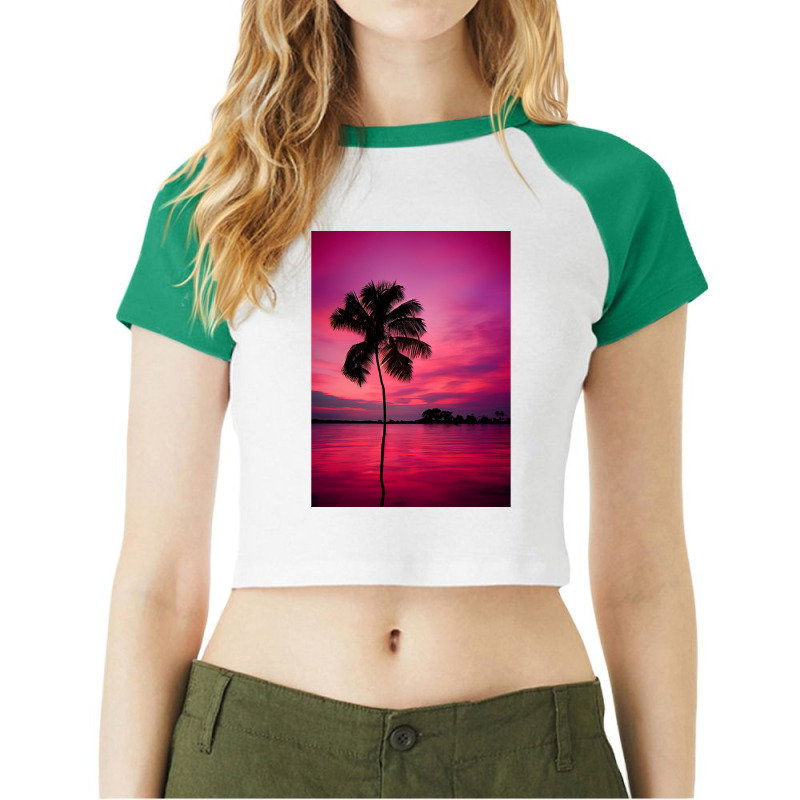 Palm Tree At A Sunset Raglan Crop Top by mckeebeckett3l9yxd | Artistshot