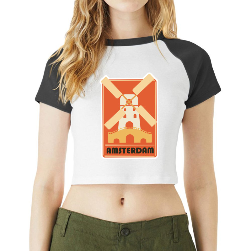 Retro Amsterdam Windmill Tourism Badge Raglan Crop Top by SandraDelpha | Artistshot