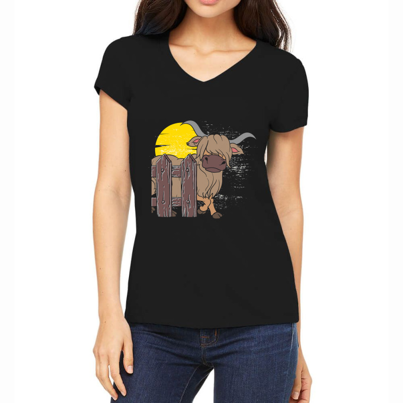 Funny Scottish Farmer Cattle Farm Animal Moon High Women's V-Neck T-Shirt by SweetCurl | Artistshot