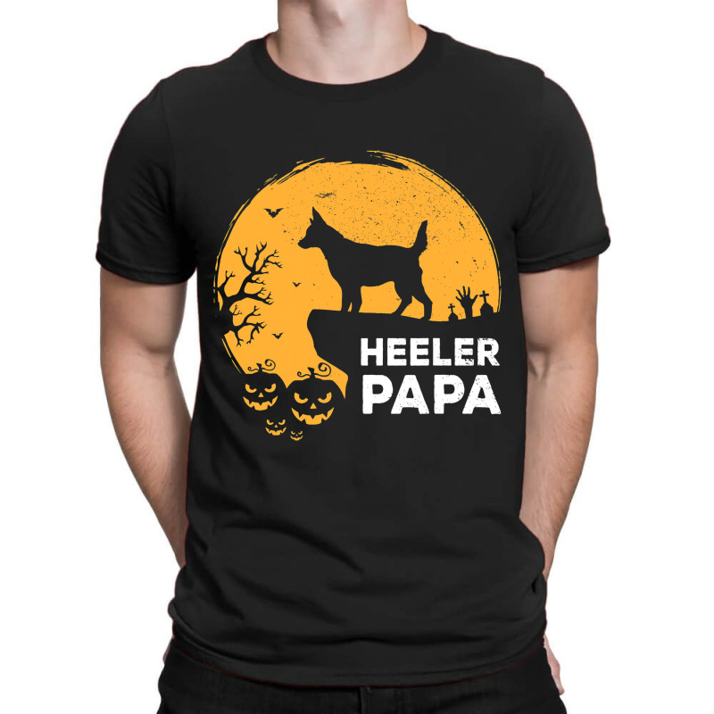 Full Moon Halloween Heeler Papa Australian Cattle  T-shirt | Artistshot