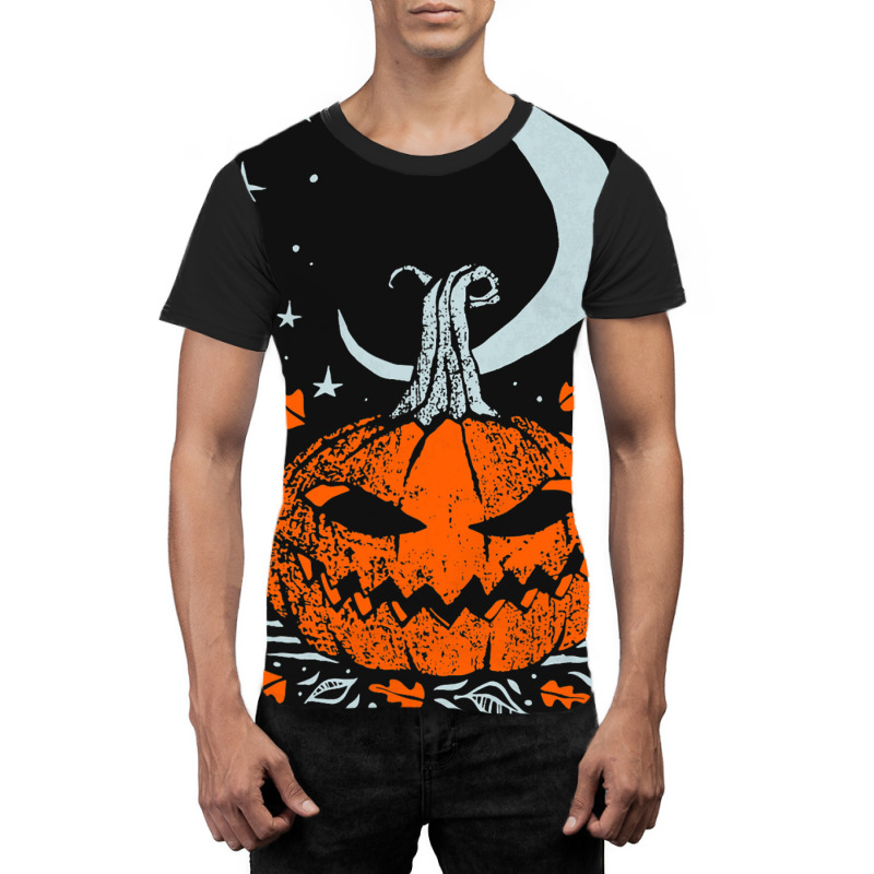 Funny Pumpkin Face With Moon Star Halloween Night Graphic T-shirt | Artistshot