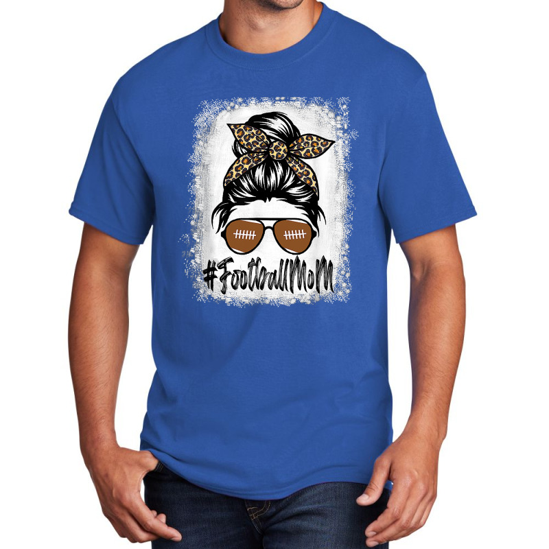 Messy Bun Player Bleached Football Mom Life With Leopard Basic T-shirt by pester | Artistshot