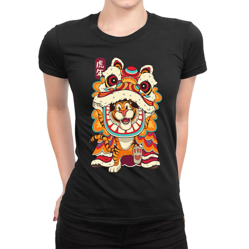 Chinese New Years For Men Dancing Tiger Dragon 21 Ladies Fitted T-Shirt by AysonWilkey | Artistshot