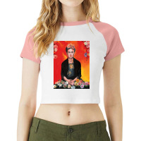 Frida Kahlo Painting Flower Raglan Crop Top | Artistshot