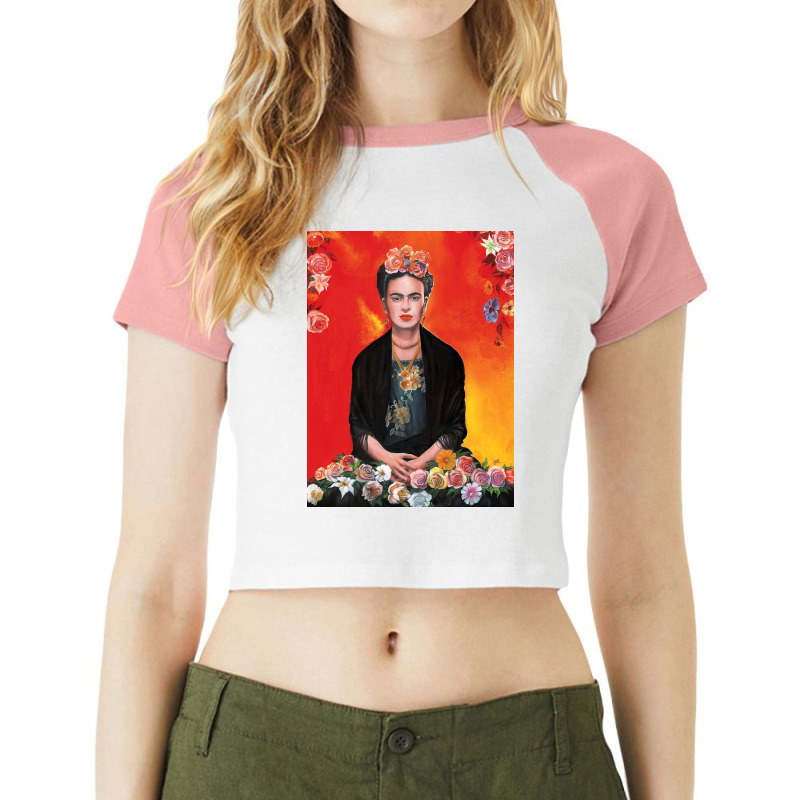 Frida Kahlo Painting Flower Raglan Crop Top by kathryndefra | Artistshot