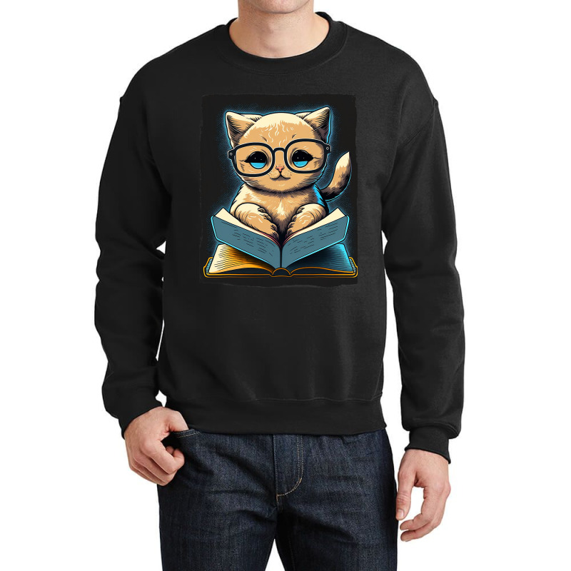 Cat Kitten Book Books Reading Fantasy Reader Crewneck Sweatshirt | Artistshot