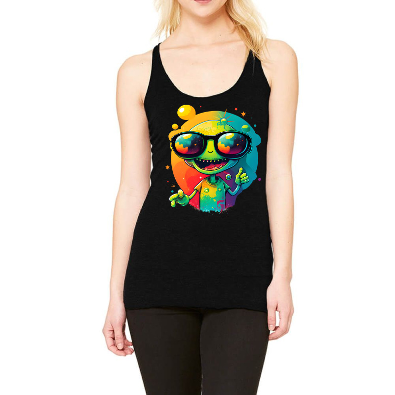 Cute Looking Alien We´ll Come At Earth Funny Spac Racerback Tank by SamiaJarga | Artistshot