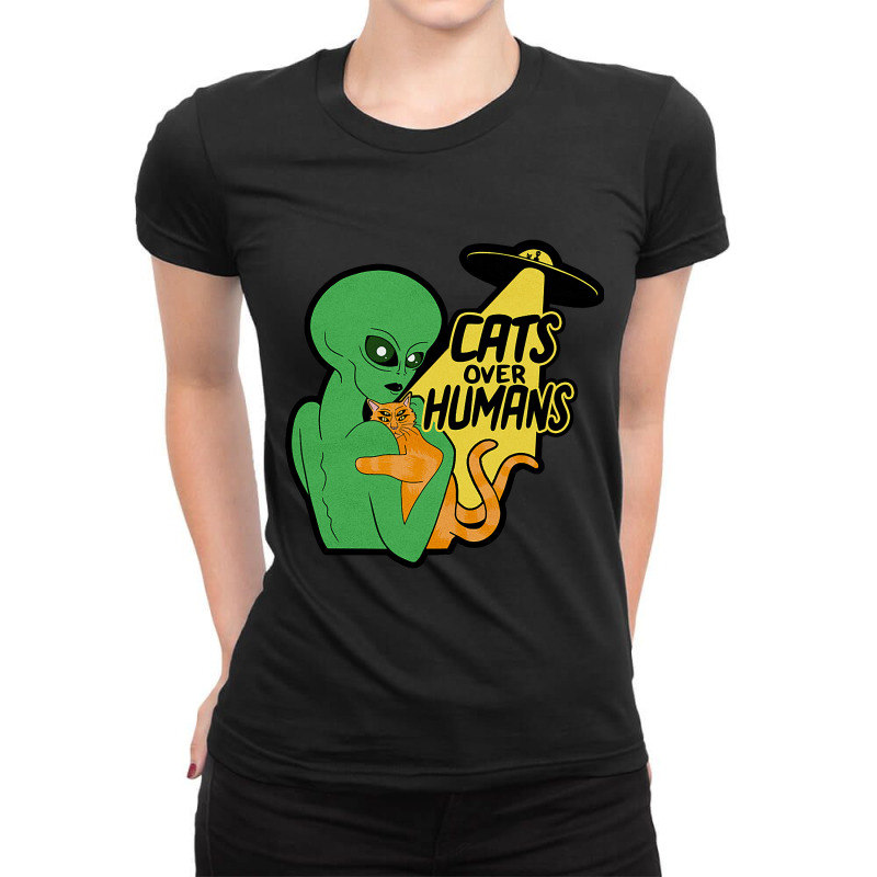 Cat Lover 2cats Over Humans Alien Ladies Fitted T-Shirt by GwendalyForsberg | Artistshot