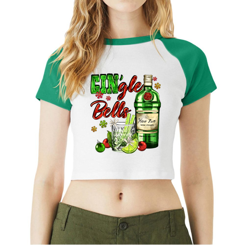 Gin`gle Bells With Bottle And Cocktail Raglan Crop Top by AdoDesignShop | Artistshot