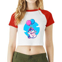 Trending Cute Unicorn Floating With Balloon Raglan Crop Top | Artistshot