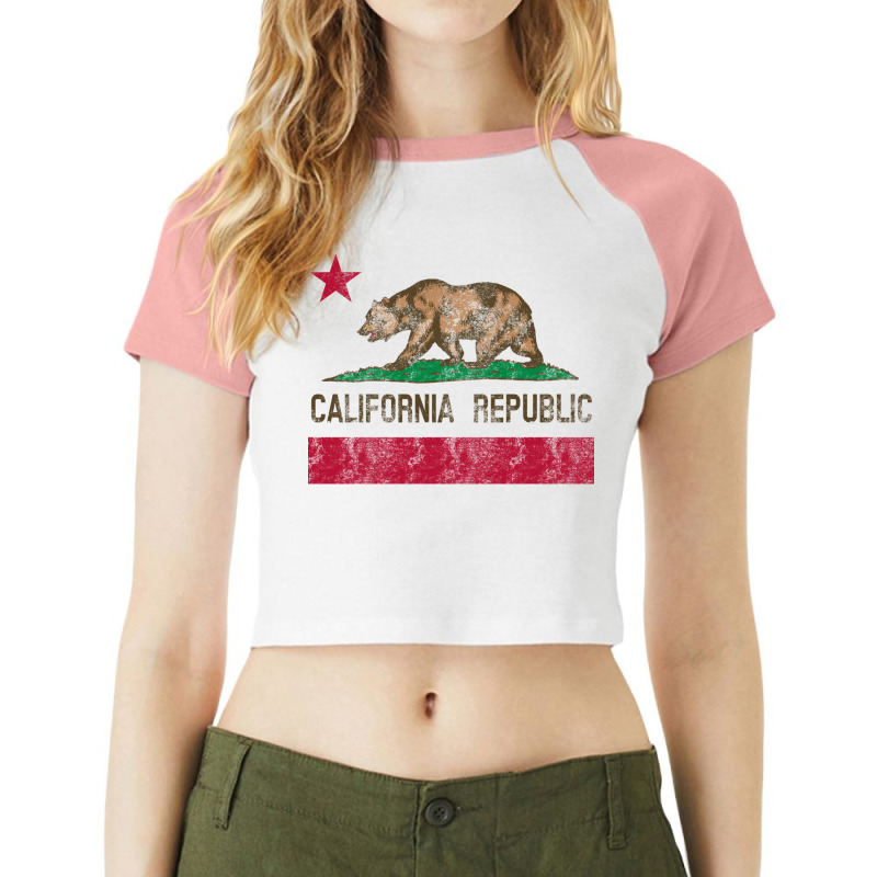 California Republic Flag Bear Vintage Souvenir Sweatshirt Raglan Crop Top by ChristinaMarieCavanaugh | Artistshot