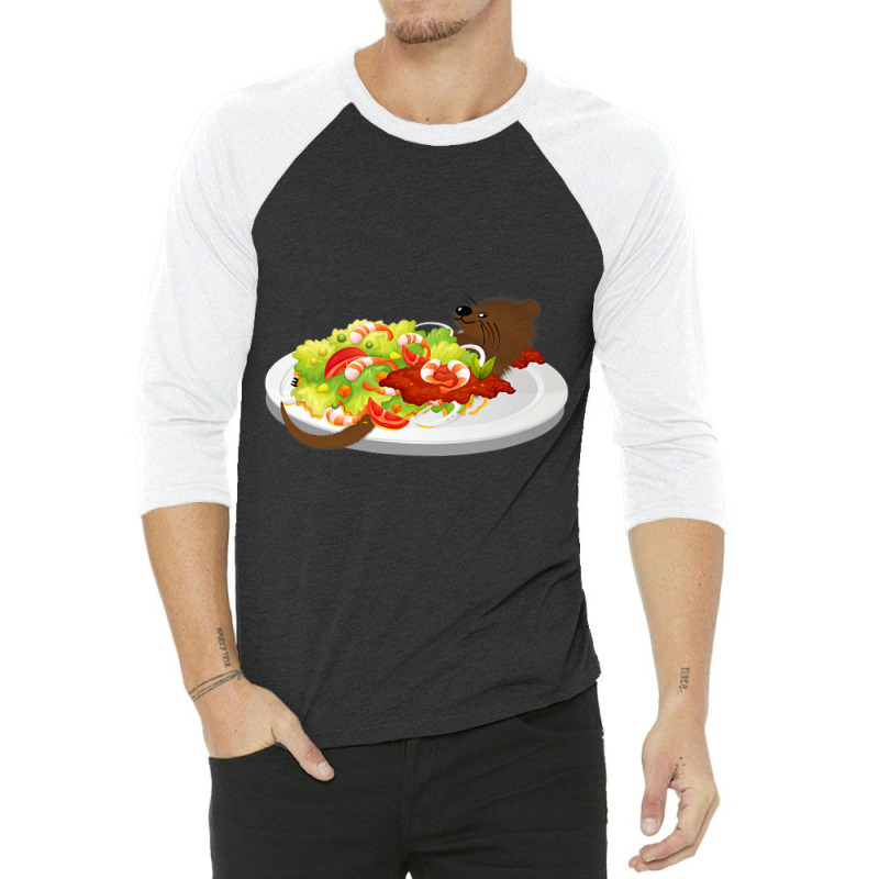 Cute Otter In A Shrimp Salad 3/4 Sleeve Shirt | Artistshot